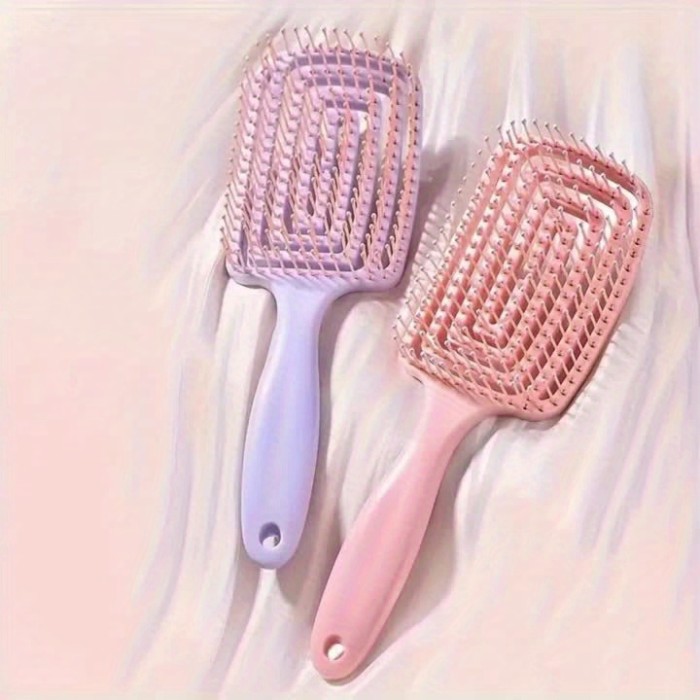 Flexible Plastic Bristle Detangling Hair Brush - Resin Handle Comb for All Hair Types, Wet or Dry