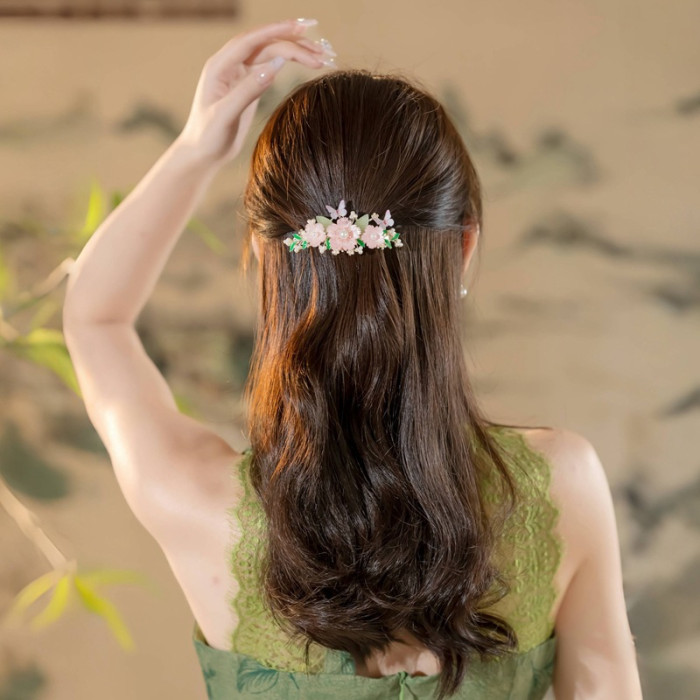 1pc Delicate Chinese Traditional Style Elegant Hair Accessory with Flowers And Butterflies - Perfect for Valentine'S Day New Year'S Eve Party!