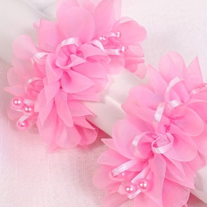 2pcs Toddler Girls Faux Pearl Flowers Decor Hair Tie -  Cute & Elegant Design - For Little Girls - Perfect for Everyday Wear & Special Occasions - Ideal Gift for Birthdays & Holidays
