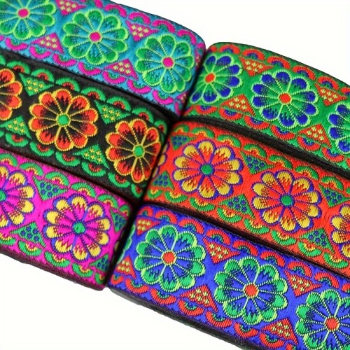3.3cm Ethnic Jacquard Ribbon - 1pc 2Yards Embroidered Woven Webbing Tape for Clothing Bag Sewing - Flower Pattern Lace Trim