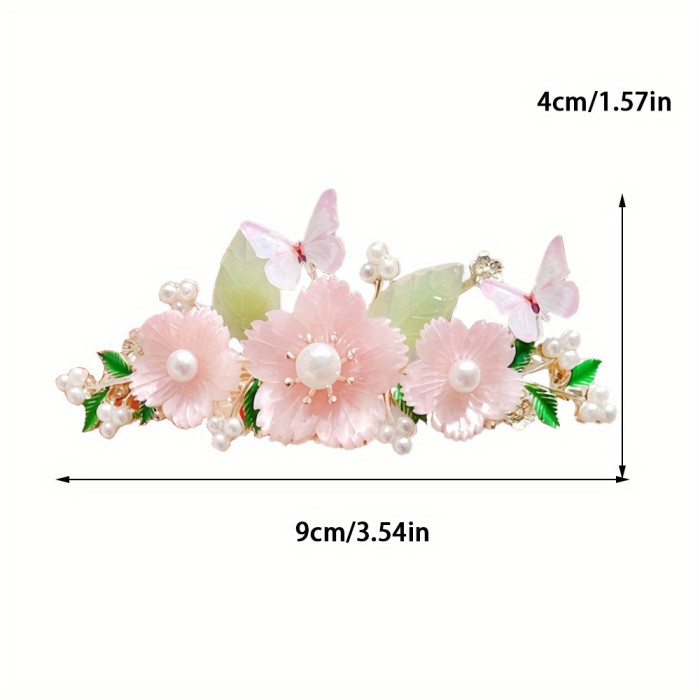 1pc Delicate Chinese Traditional Style Elegant Hair Accessory with Flowers And Butterflies - Perfect for Valentine'S Day New Year'S Eve Party!
