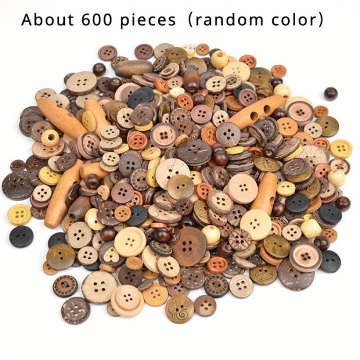 600pcs Wooden Craft Buttons Set - Assorted Colors for DIY Projects, Sewing & Knitting Supplies