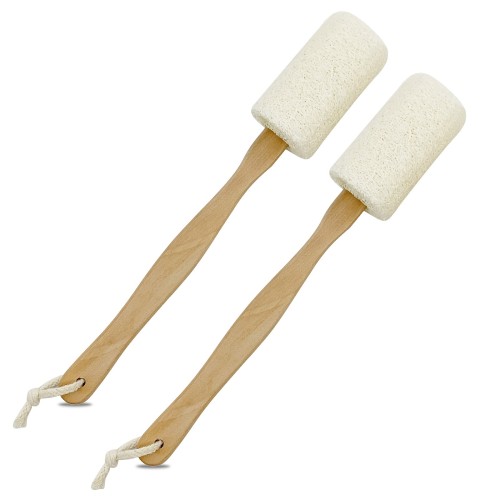 Natural Exfoliating Loofah luffa loofa Bath Brush On a Stick - with Long Wooden Handle Back Brush for Men & Women - Shower Sponge Body Back Scrubber Pack of 1