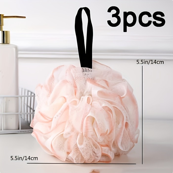 3pcs Random Color Gradient Color Bath Ball, Super Soft Foaming Net, High-grade Bath Ball, Non-Scattering Bath Flower, Dual Use For Scrubbing, Bath Ball