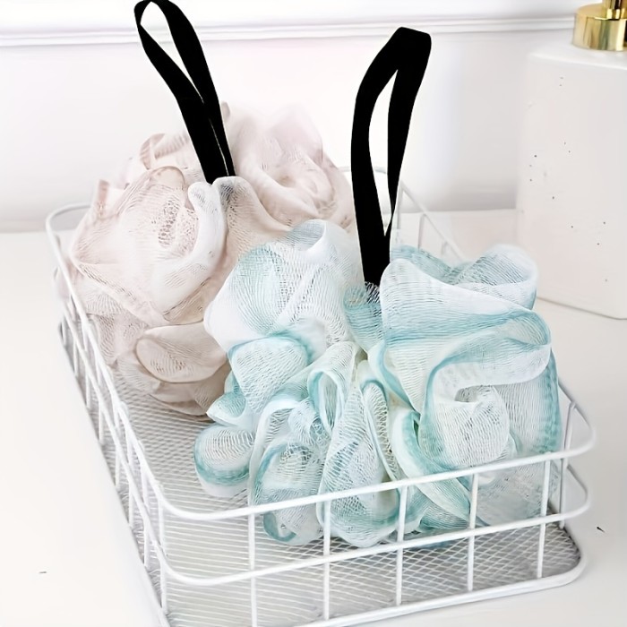 3pcs Random Color Gradient Color Bath Ball, Super Soft Foaming Net, High-grade Bath Ball, Non-Scattering Bath Flower, Dual Use For Scrubbing, Bath Ball