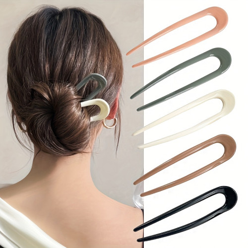 5pcs U Shape Classic Hairpins, Versatile Boho Style Women Girls Hair Accessories for Casual Leisure, Gift Photo Props