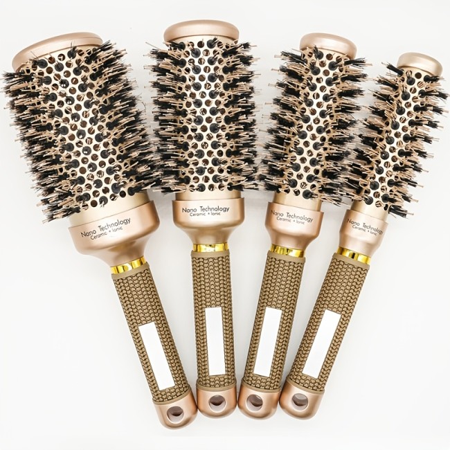 Luxurious Golden Ceramic Aluminum Round Brush for Women - High-Temperature Resistant, Nylon & Bristle Blend for All Hair Types, Big Wave Styling, Hair Comb