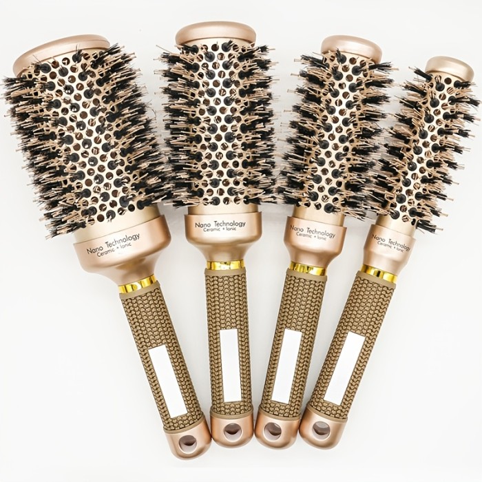 Luxurious Golden Ceramic Aluminum Round Brush for Women - High-Temperature Resistant, Nylon & Bristle Blend for All Hair Types, Big Wave Styling, Hair Comb