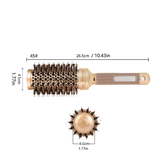 Luxurious Golden Ceramic Aluminum Round Brush for Women - High-Temperature Resistant, Nylon & Bristle Blend for All Hair Types, Big Wave Styling, Hair Comb
