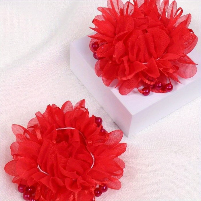 2pcs Toddler Girls Faux Pearl Flowers Decor Hair Tie -  Cute & Elegant Design - For Little Girls - Perfect for Everyday Wear & Special Occasions - Ideal Gift for Birthdays & Holidays