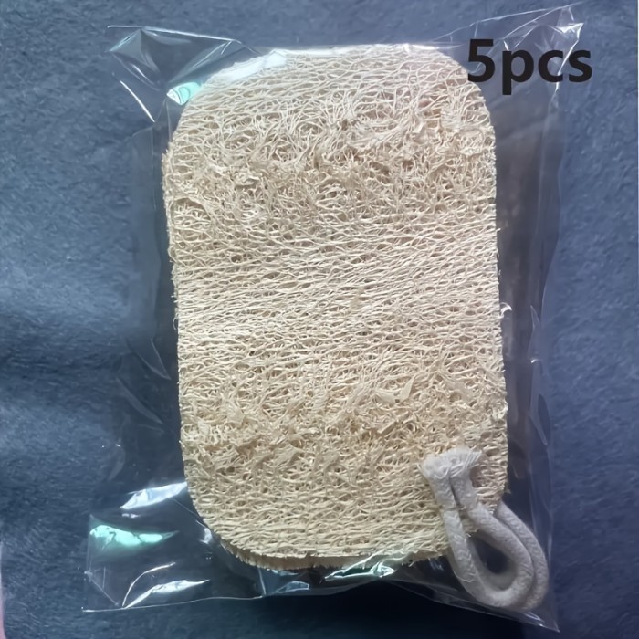 5-Pack Natural Loofah Sponge Bath Scrubbers - Gentle Body Exfoliators for Men & Women, Ideal for Kitchen\u002FBathroom Cleaning