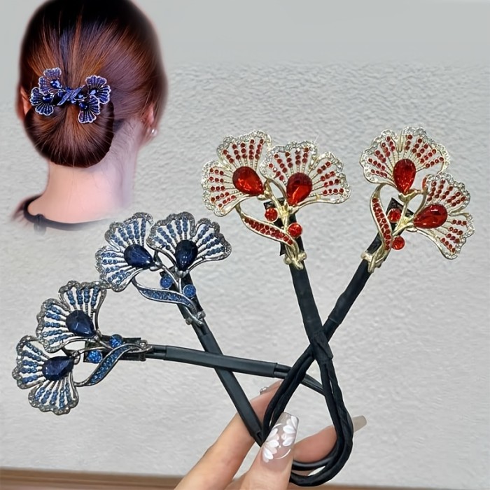 Chinese Style Ginkgo Leaf Hairpin, High-end Retro Flower Bud Head Hairpin, Simple Twist Hairpin, Versatile Hairpin for Cheongsam, Hair Accessory