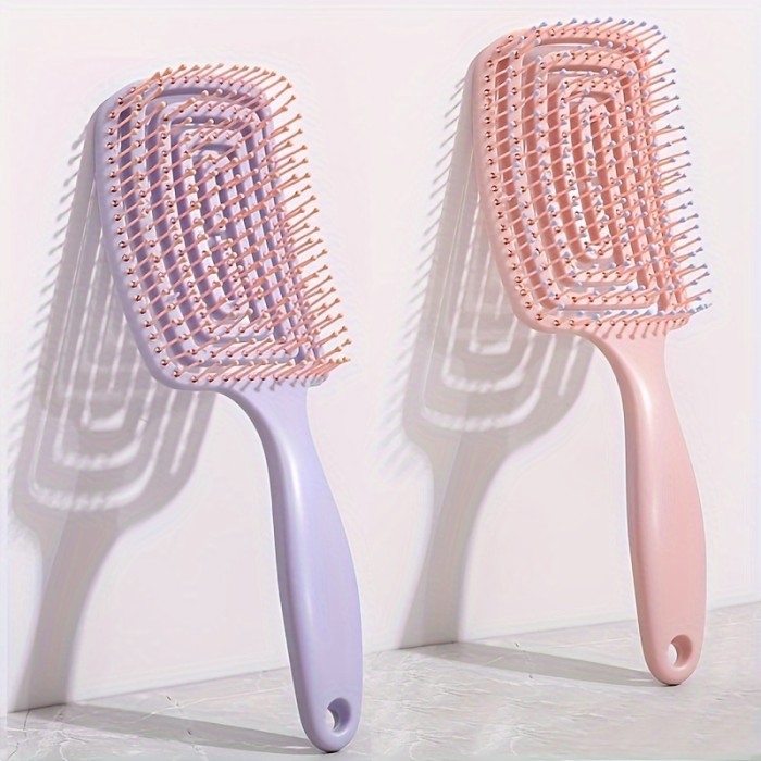 Flexible Plastic Bristle Detangling Hair Brush - Resin Handle Comb for All Hair Types, Wet or Dry