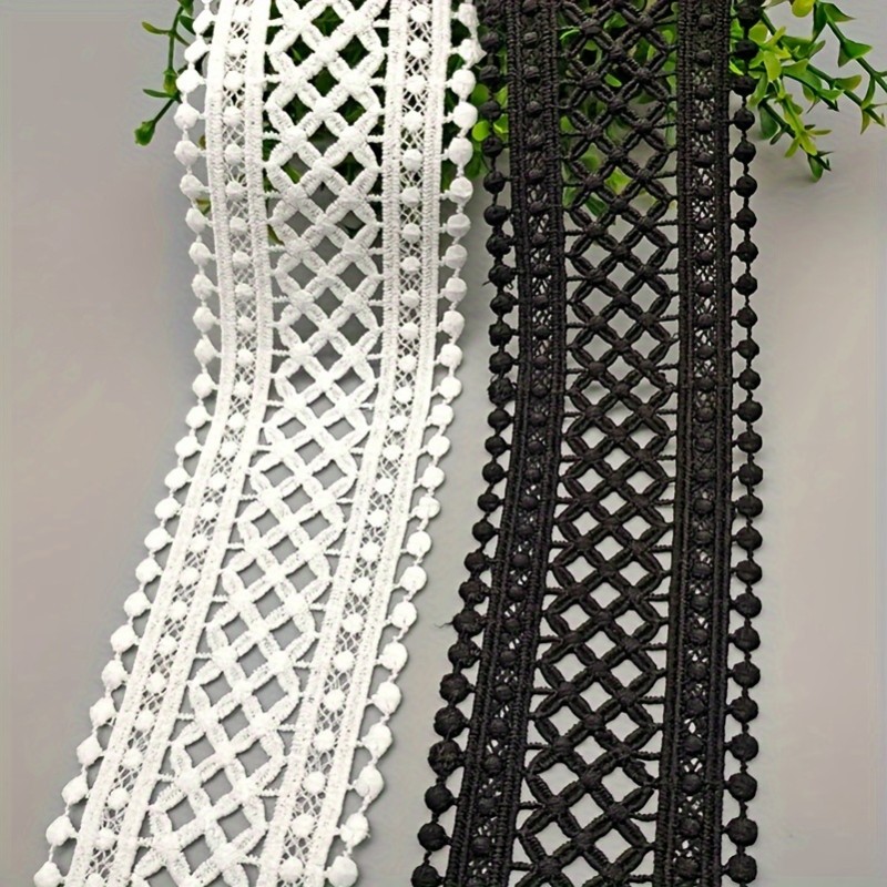 2 Yards Crochet Lace Fabric Trim - Elegant Black & White with Intricate Patterns, Ideal for Dressmaking, Clothing Sewing & Craft Embroidery Projects
