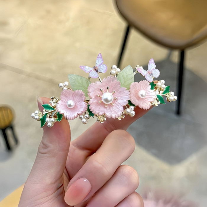 1pc Delicate Chinese Traditional Style Elegant Hair Accessory with Flowers And Butterflies - Perfect for Valentine'S Day New Year'S Eve Party!