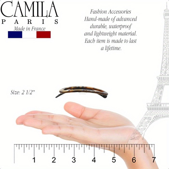 Camila Paris CP3365 French Hair Barrette Clip for Women Handmade Onyx Slide-in Metal-Free Closure Strong Hold Grip Hair Clips for Girls No Slip Durable Styling Hair Accessories Made in France