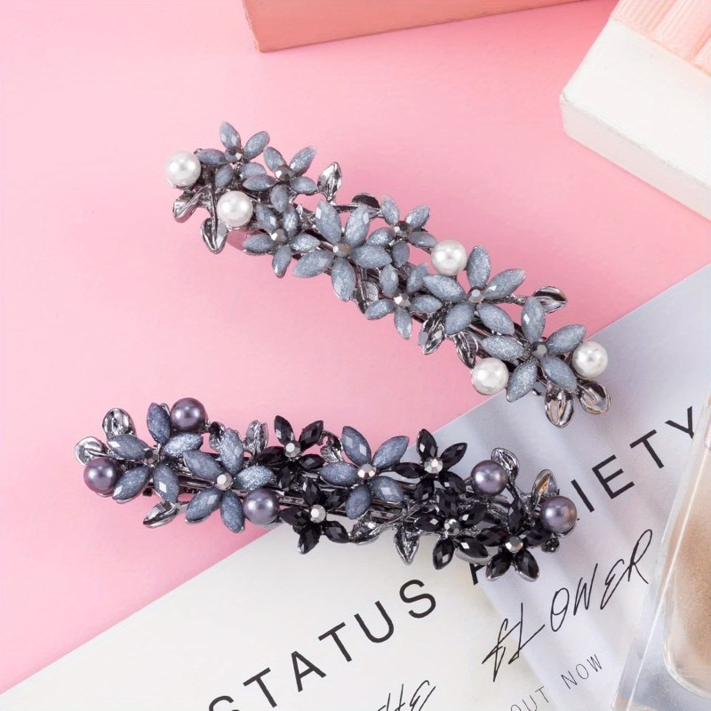 2pcs Elegant Rhinestone Hair Clips, Flower Hair Clips for Women, Crystal Pearl Bridal Hair Clips, Sparkly Vintage Wedding\u002F Prom Hair Accessories for Women, Great For Birthday Gifts, Party, Wedding Anniversary, New Year'S Gifts, Valentine'S Day Gifts
