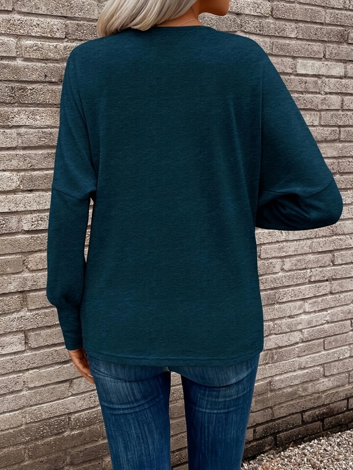 Women'S Elegant Draped Neck Solid Color T-Shirt, Polyester Knit Fabric, Regular Length, with Ruched Bust Detail, for Spring\u002FSummer\u002FFall