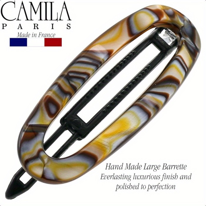 Camila Paris CP3365 French Hair Barrette Clip for Women Handmade Onyx Slide-in Metal-Free Closure Strong Hold Grip Hair Clips for Girls No Slip Durable Styling Hair Accessories Made in France