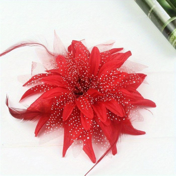 Boho Style Lily Flower Hair Clip, Plastic Non-Feathered Side Barrette for Women, Vibrant Blue Floral Hair Accessory with Speckled Petals and Green Stem, Elegant Hairdressing for Dress Hairstyle Making, Hair Accessories