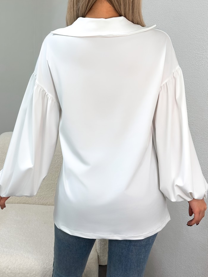 Vibrant Solid Color Blouse - Elegant Lantern Sleeve, Drop Shoulder, Loose Fit, Simple Design, Perfect for Spring & Fall, Women'S Clothing, Daily Wear, Casual Style