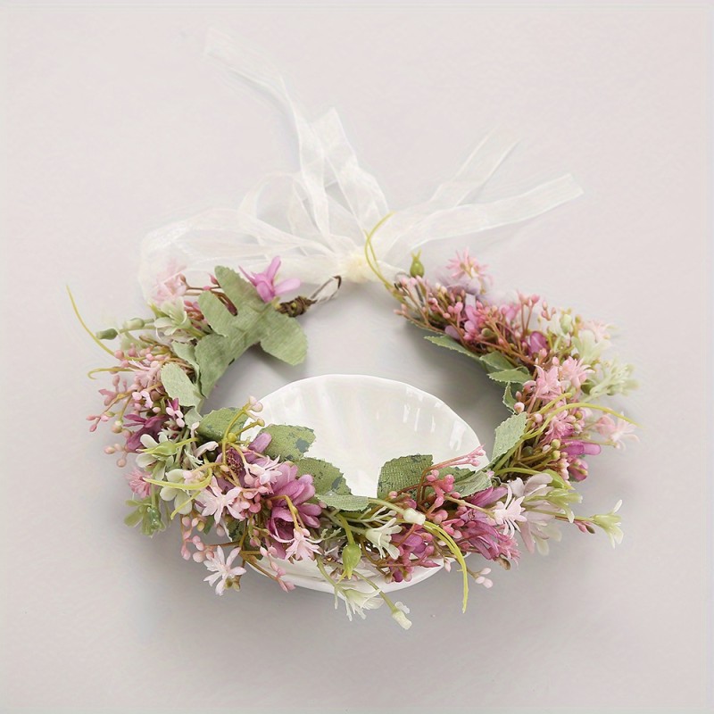 1PC Dazzling Boho Style Rose Garland Crown - Handcrafted Artificial Flower Headband for Romantic Bridal Wedding Dress Accessories - Perfect for Brides and Special Occasions