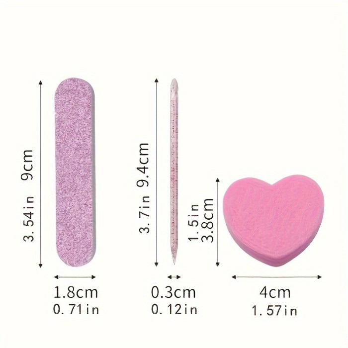 3pcs Nail Care Set: Crystal Rhinestone Applicator, Heart-Shaped Buffer Block & Wooden File - Hypoallergenic Manicure Tools for Hands, Feet & Nails