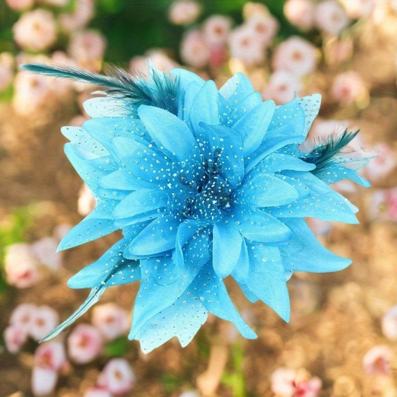Boho Style Lily Flower Hair Clip, Plastic Non-Feathered Side Barrette for Women, Vibrant Blue Floral Hair Accessory with Speckled Petals and Green Stem, Elegant Hairdressing for Dress Hairstyle Making, Hair Accessories
