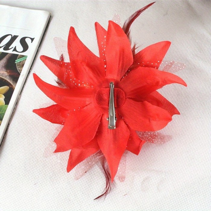 Boho Style Lily Flower Hair Clip, Plastic Non-Feathered Side Barrette for Women, Vibrant Blue Floral Hair Accessory with Speckled Petals and Green Stem, Elegant Hairdressing for Dress Hairstyle Making, Hair Accessories