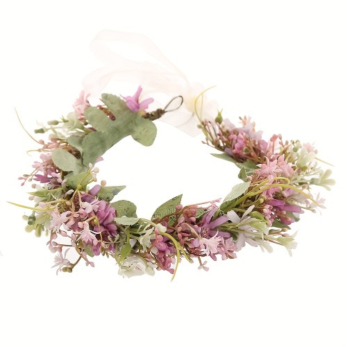 1PC Dazzling Boho Style Rose Garland Crown - Handcrafted Artificial Flower Headband for Romantic Bridal Wedding Dress Accessories - Perfect for Brides and Special Occasions