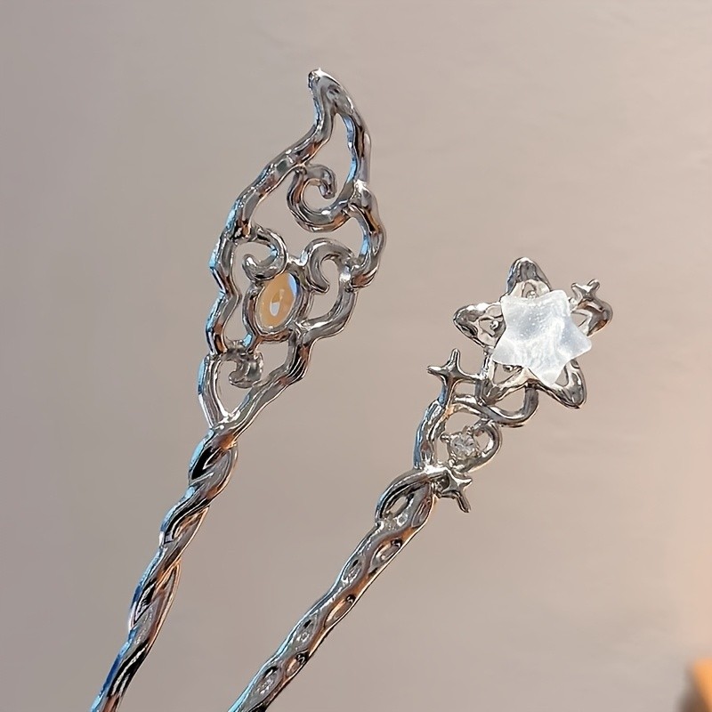 3pcs Elegant Moonstone & Alloy Hairpin Set for Women - Chic Crescent Moon and Star Designs, Perfect for Parties, Daily Wear & Christmas Gifts