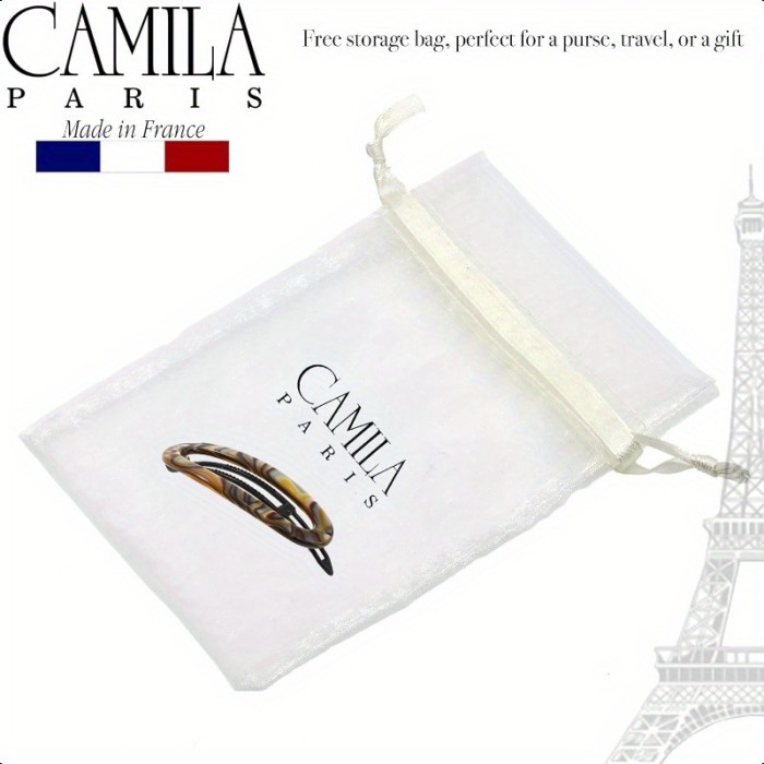 Camila Paris CP3365 French Hair Barrette Clip for Women Handmade Onyx Slide-in Metal-Free Closure Strong Hold Grip Hair Clips for Girls No Slip Durable Styling Hair Accessories Made in France