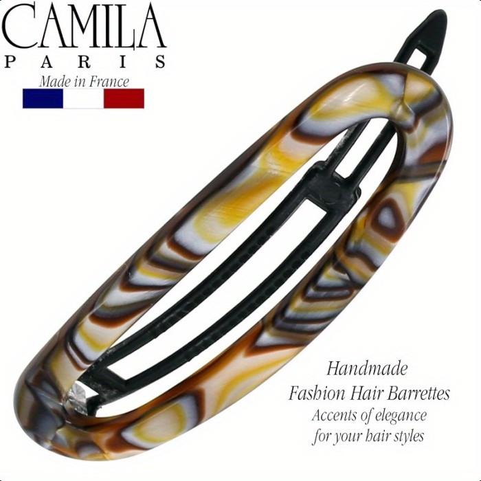 Camila Paris CP3365 French Hair Barrette Clip for Women Handmade Onyx Slide-in Metal-Free Closure Strong Hold Grip Hair Clips for Girls No Slip Durable Styling Hair Accessories Made in France