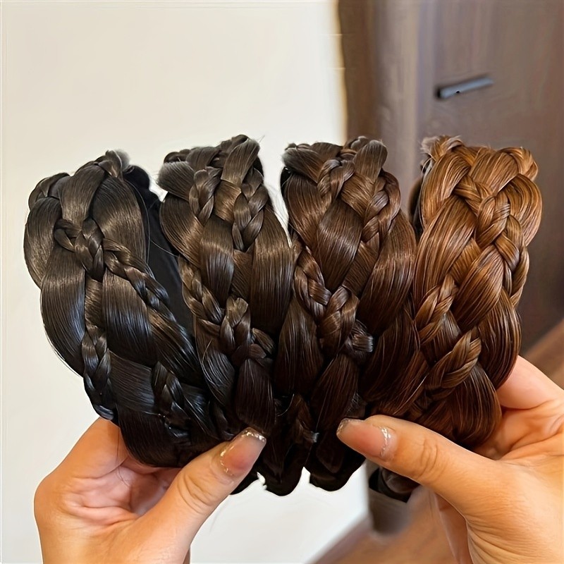 Chic Women's Braided Headband - 6-Strand Synthetic Hair, Wide Twist Braid for Stylish Updos & White Hair Coverage