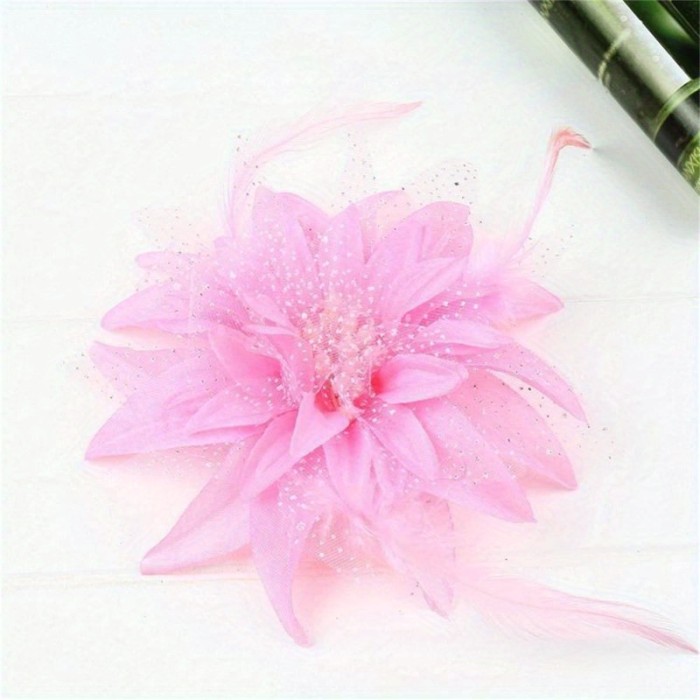 Boho Style Lily Flower Hair Clip, Plastic Non-Feathered Side Barrette for Women, Vibrant Blue Floral Hair Accessory with Speckled Petals and Green Stem, Elegant Hairdressing for Dress Hairstyle Making, Hair Accessories