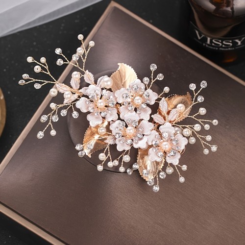 Handmade Wedding Hair Clip Rhinestone Bridal Hair Piece, Wedding Golden Hair Pin Bridal Hair Pieces Flower Leaf Hair Accessories For Women