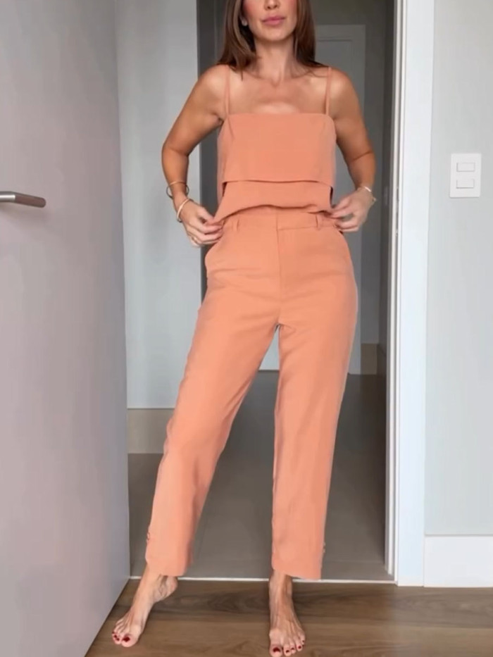 Casual suspender two piece set
