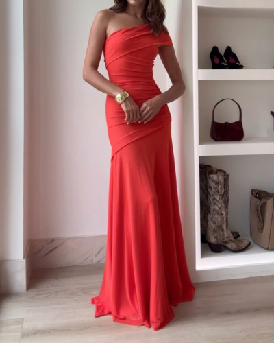 Elegant Solid Shoulder Dress