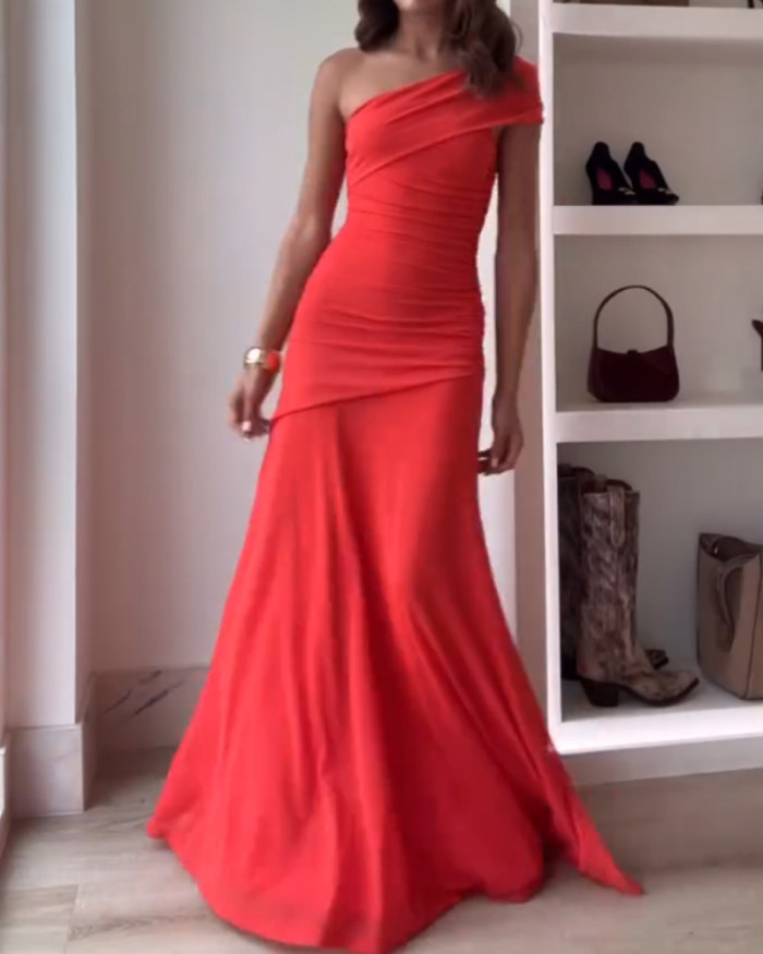 Elegant Solid Shoulder Dress