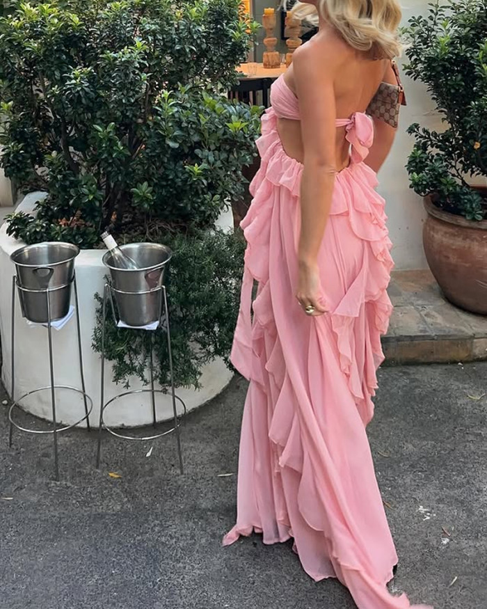 Elegant Ruffle Strapless Flower Dress