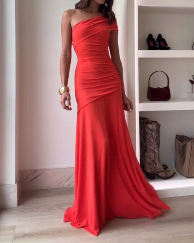 Elegant Solid Shoulder Dress