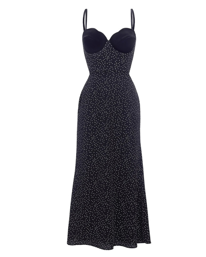 Elegant Velvet Stitching Wave Dot Printing Dress