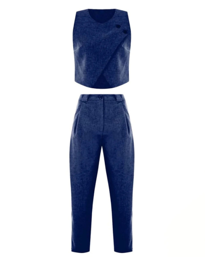 Solid Crewneck Top & Pants Two-Piece Set