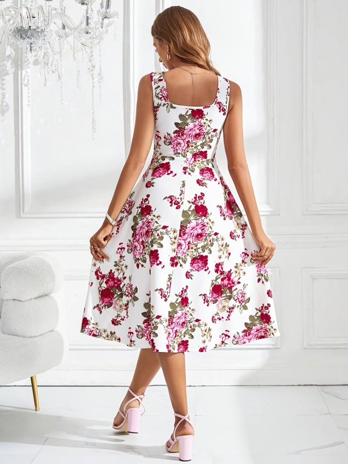 Machine Washable Print Sleeveless A-Line Dress | Polyester Blend | Machine Washable | Perfect for Spring\u002FSummer Events