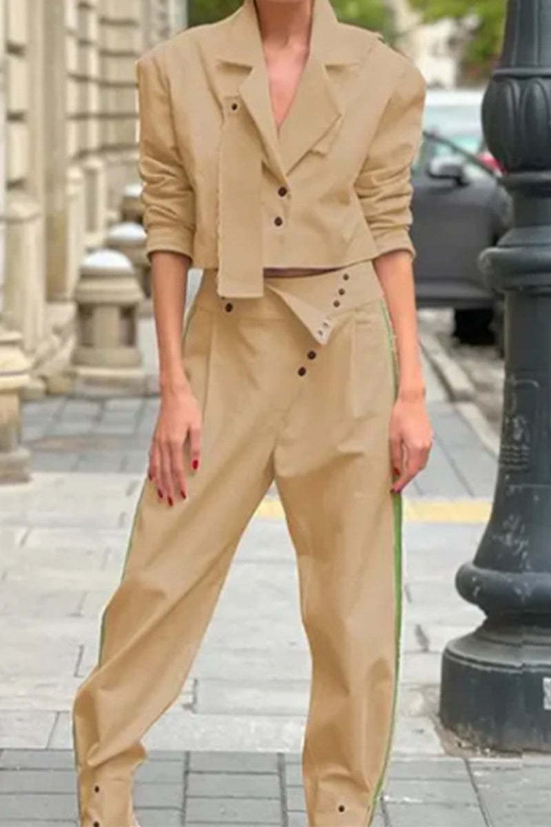 Casual British Style Solid Buttons O Neck Outerwear main image 0