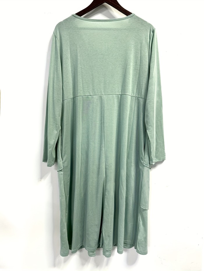 Long Sleeve Lace Midi Dress Women's Long Sleeve V-neck Lace Solid Color Midi Dress