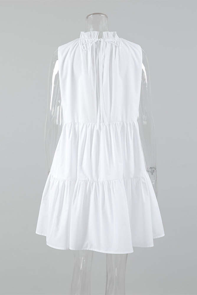 Casual Patchwork Ruffle O Neck Sleeveless Dresses