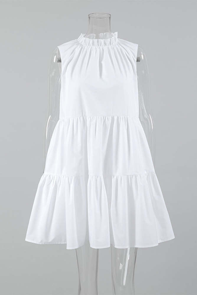 Casual Patchwork Ruffle O Neck Sleeveless Dresses