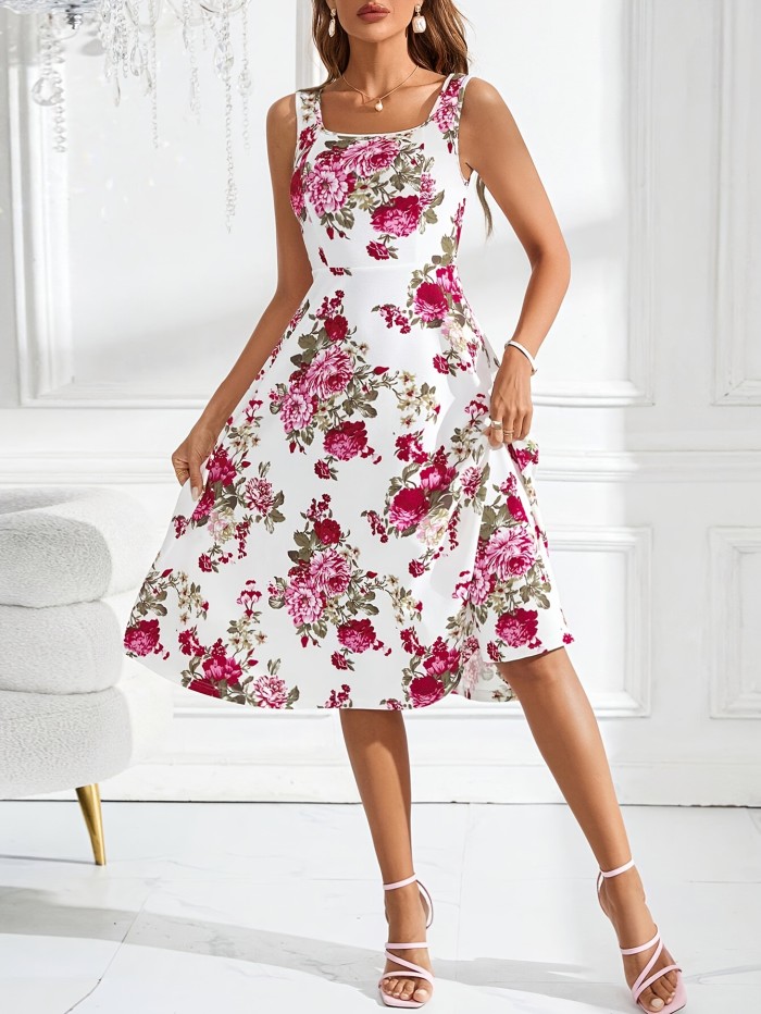 Machine Washable Print Sleeveless A-Line Dress | Polyester Blend | Machine Washable | Perfect for Spring\u002FSummer Events