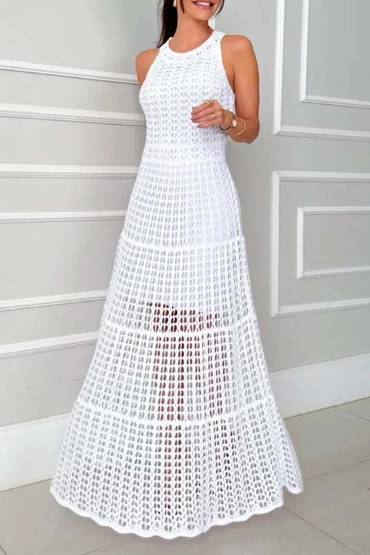 Sexy Hollow Out O Neck Sleeveless Dresses(3 Colors)